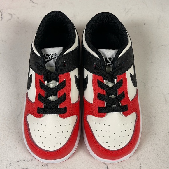 Nike Dunk Low NBA 75th Anniversary Chicago Toddler DC9562-100 Red Black - Picture 2 of 16